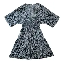 Francesca’s Late Y2K Leopard Print Babydoll Kimono Sleeve Mini Dress Medium