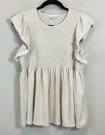 THML Ivory Suede Babydoll Smocked Flutter Sleeves Blouse Size‎ Medium