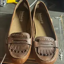 Timberland Tan Leather Fringe Loafers - Womens 10