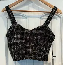 Japna Black‎ And White Tweed Crop Top Size Medium