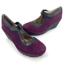 FLY London Leather Mary Jane Wedges Yert Potent Purple Comfort Shoe