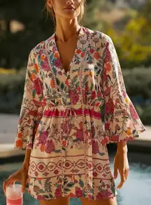 NWT Maaji Anthropologie Pink Marlee V-Neck Mini Kaftan Medium