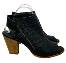 Paul Green Womens‎ Peep-Toe Black Embossed Leather Ankle Side Zip Booties - 7.5