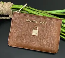 MICHAEL KORS Adele Brown Leather Zip Up Key Ring ID Wallet 5” X 3.5”