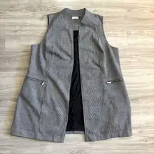 Calvin Klein Plus Size 22W Glen Plaid Long Blazer Vest Black White Pockets Lined