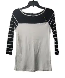 Lauren Ralph Lauren Striped 3/4 Sleeve Top Boat Neck‎ Gold Buttons S