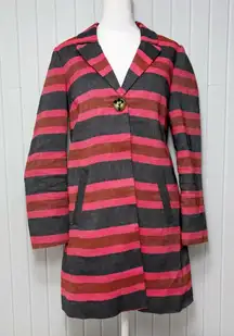 Boden‎ Canonbury Twill Cotton Linen Pink Blue Stripe Swing Coat Blazer Size 6