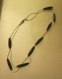 Gold Tone Chain Necklace w/ Black Beads, No Clasp