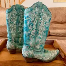 Corral Turquoise Embroidered Rhinestone Western Boots