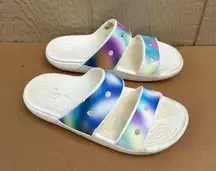 Crocs Classic Slide Sandals Solarized 2 Strap White Blue Purple Women’s Size 6