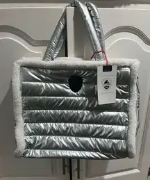 PAJAR Quilted Tote Bag Faux Fur Trim Black Shoulder Purse Winter Style