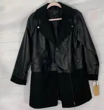 NWT | Halogen Black Asymmetric Zip‎ Mix Media Faux Leather Coat Jacket