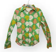 Kuhlman Green Pink Maximalist Pattern Button Down Shirt Retro Artwear XL/46