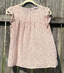 MOD Boutique Floral Beige Sheer Ruffle‎ Blouse | S