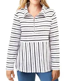 Habitat Clothes to Live In Weekend Terry Top S White Stripe 1/4 Zip Sweatshirt