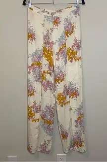 Molly Green Split Thigh Flowy Boho Watercolor Floral Pants Size Small