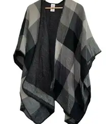Woolrich Reversible Blanket Wrap Shawl Sweater Cardigan Buffalo Check Black Grey