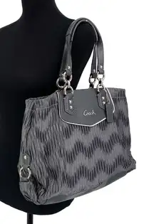 COACH #F20050 Ashley Gathered Carryall Satchel Bag Grey Satin