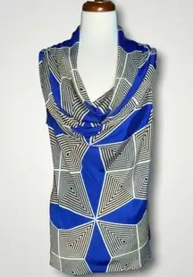 Sunny Leigh Sleeveless Blue & White Geo Print Cawl Neck Blouse XL