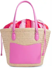 On 34th Pink Isabella Straw Tote Bag