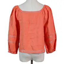 Joie 100% linen matching set Joplin Puff Sleeve coral Peasant square off shoulder