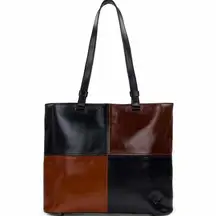Patricia Nash Braden Colorblock Leather Tote Bag Black Tan