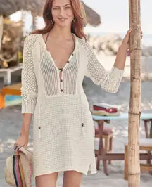 Sundance Linen Cotton Blend Crochet Bathing Suit Coverup L