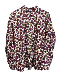 Lands End No Iron Supima Floral Multicolor Long Sleeve Shirt Sz 24W Cottage