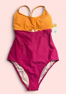 Kona Sol Pink and Orange One Piece Racerback Swimsuit