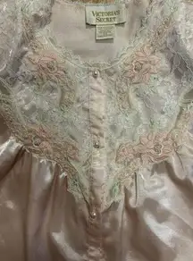 Vtg Victoria’s Secret Pink/Lace Pajama Button Down Shirt SHOULDER PADS Size Med