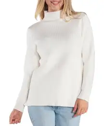 Linda Anderson Mock Neck Heart Sweater Red Elbow Patches Women Size Large