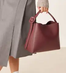 Mango MNG burgundy matte leather buckle side handbag purse