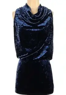 Guess Blue Crush Velvet Velour Cowl Neck Mini Cocktail Dress Women’s Size XS