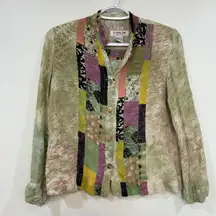 Citron Santa Monica Shirt Small Silk Mixed Print Art Deco Color Block Buttons