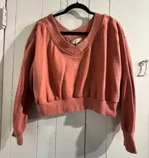 Rust Orange V-Neck Cropped Sweatshirt