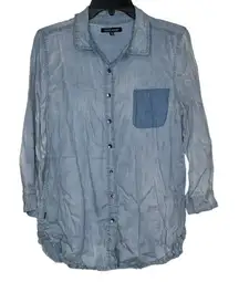 Dear John Long Sleeve Denim Shirt‎ Button Down Collar Chest Pocket Medium Women