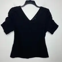White House Black Market black b-neck blouse‎ rouched sleeve women’s size medium