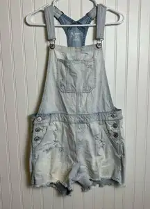 Natural Reflections Light Wash Distressed Denim Shortalls Size Medium