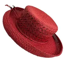 Red Berry Straw Curled Brim Hat O/S