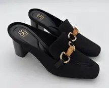 Cosy Island Minimalist Black Chunky Heel Comfort Support Mules Bamboo Detail 9