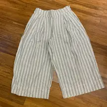 GAP Women's Striped Wide Leg Crop Pants Elastic Waist Size 8 Pockets Linen Blend