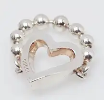 GUCCI Sterling Silver Open Heart Ring Size 6 NEW Toggle & Beaded