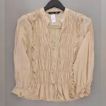 Zara NWT ruffe pleated button elegant top