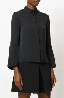 Alice + Olivia Myrtle Trumpet Sleeve Black Silk Blouse XS