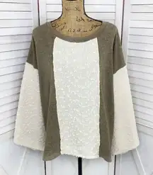 POL‎ Open Tie Back Sweater Bell Sleeve Color Block Brown Cream Large