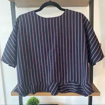 ZARA Pinstripe Ruffle Hem Peplum Striped Top