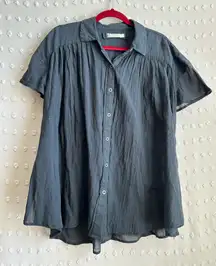 We the Free Float Away Cotton Short Sleeve Button Up Sz XS‎ Black