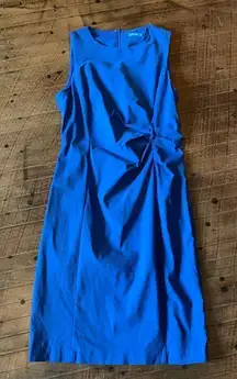 J McLaughlin ruched waist blue boat neck classic normcore sleeveless dress