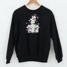 Vintage Polar Bears Holiday Sweatshirt Snowflakes Embroidered Retro Size Large