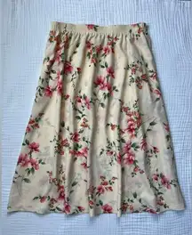 Bonworth light yellow floral skirt -Size XL -POCKETS!! -Elastic waistband